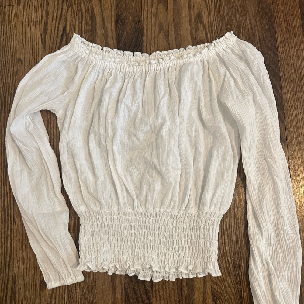 Off The Shoulder Linen Long Sleeve Top